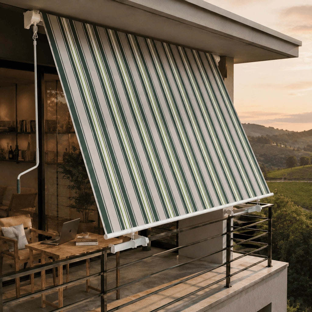 Tenda Parasole Con Manovella Struttura In Alluminio E Rivestimento In Poliestere 280G Protezione Dai Raggi Solari Privacy Per Balcone Terrazza Veranda E Esterni 295x250x50 Cm Verde E Beige