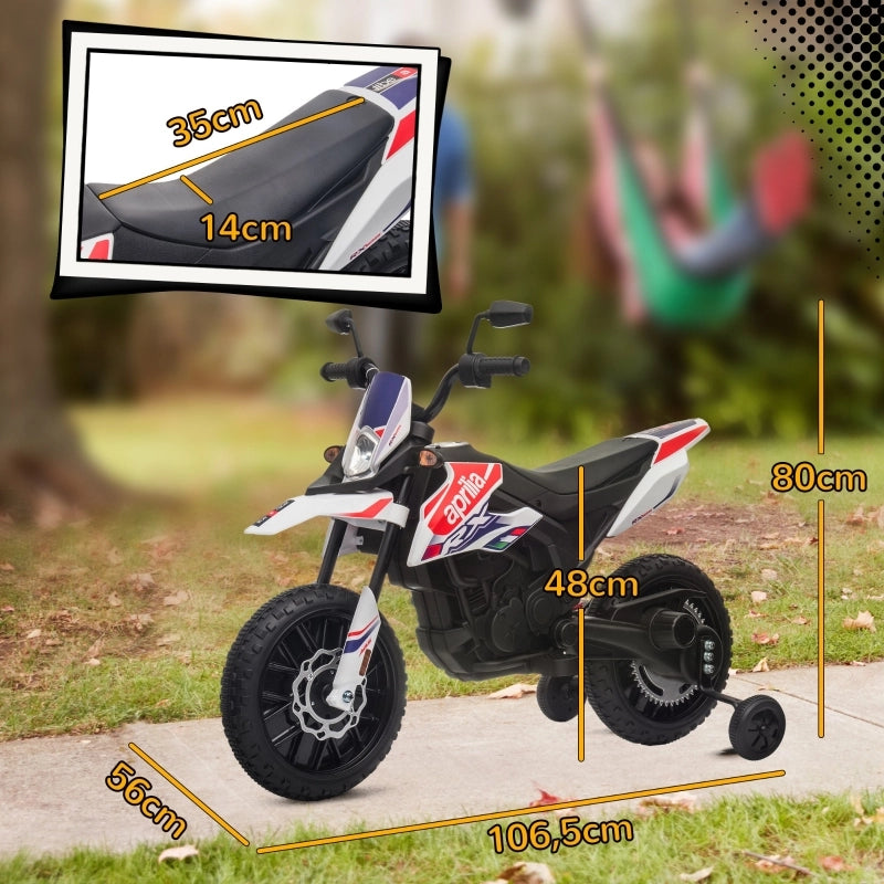 Motocicletta elettrica per bambini da 12V con rotelle, luci a LED, musica, USB, per ragazzi e ragazze, bianca.