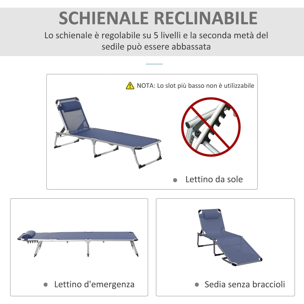 Lettino Prendisole Pieghevole da Giardino 60x170x76 cm in Alluminio e Textilene Blu