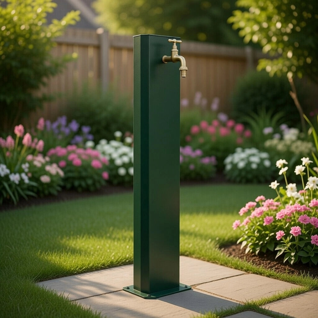 Fontana da Giardino Design a Colonna Ovale Rubinetto in Ottone Senza Base Verde