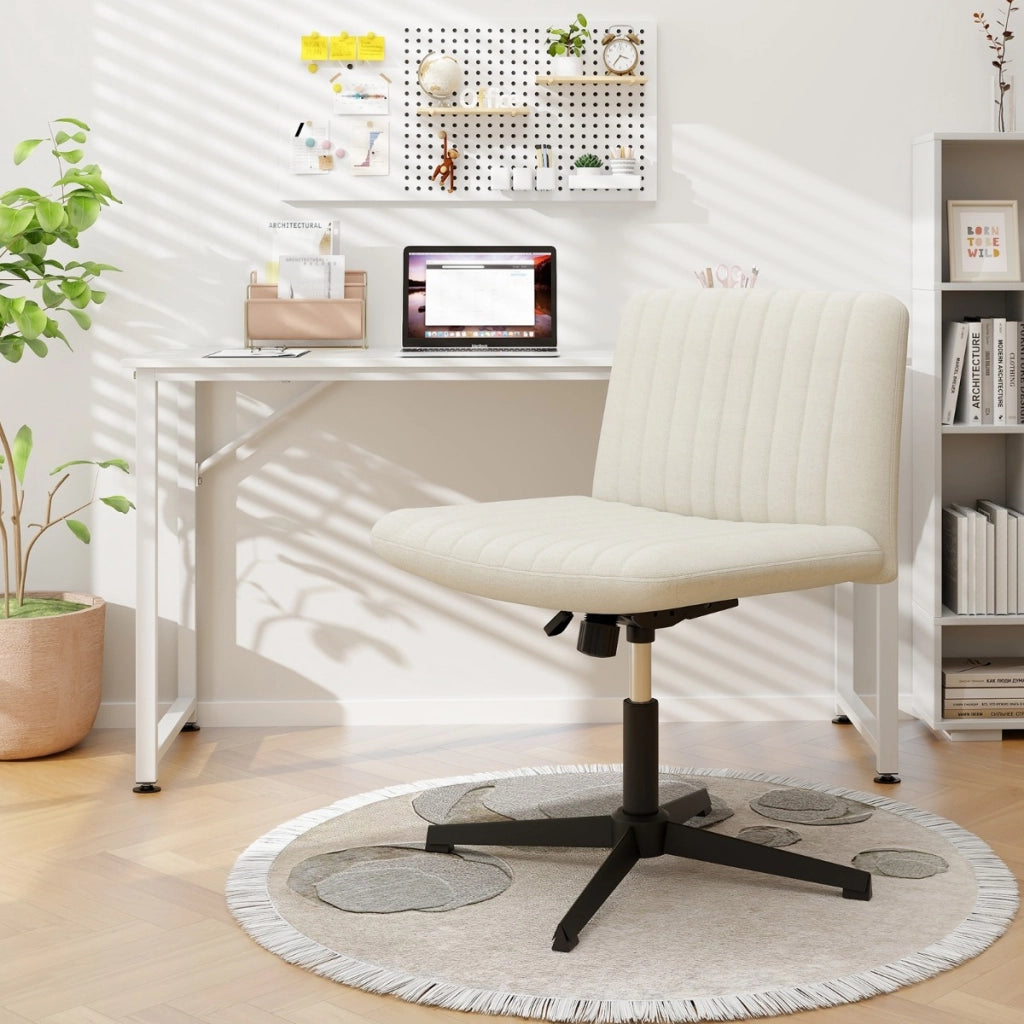 Sedia da scrivania con gambe incrociate altezza regolabile, Poltrona imbottita per ufficio con dondolo a 120¡ã Beige-Sedie e poltrone