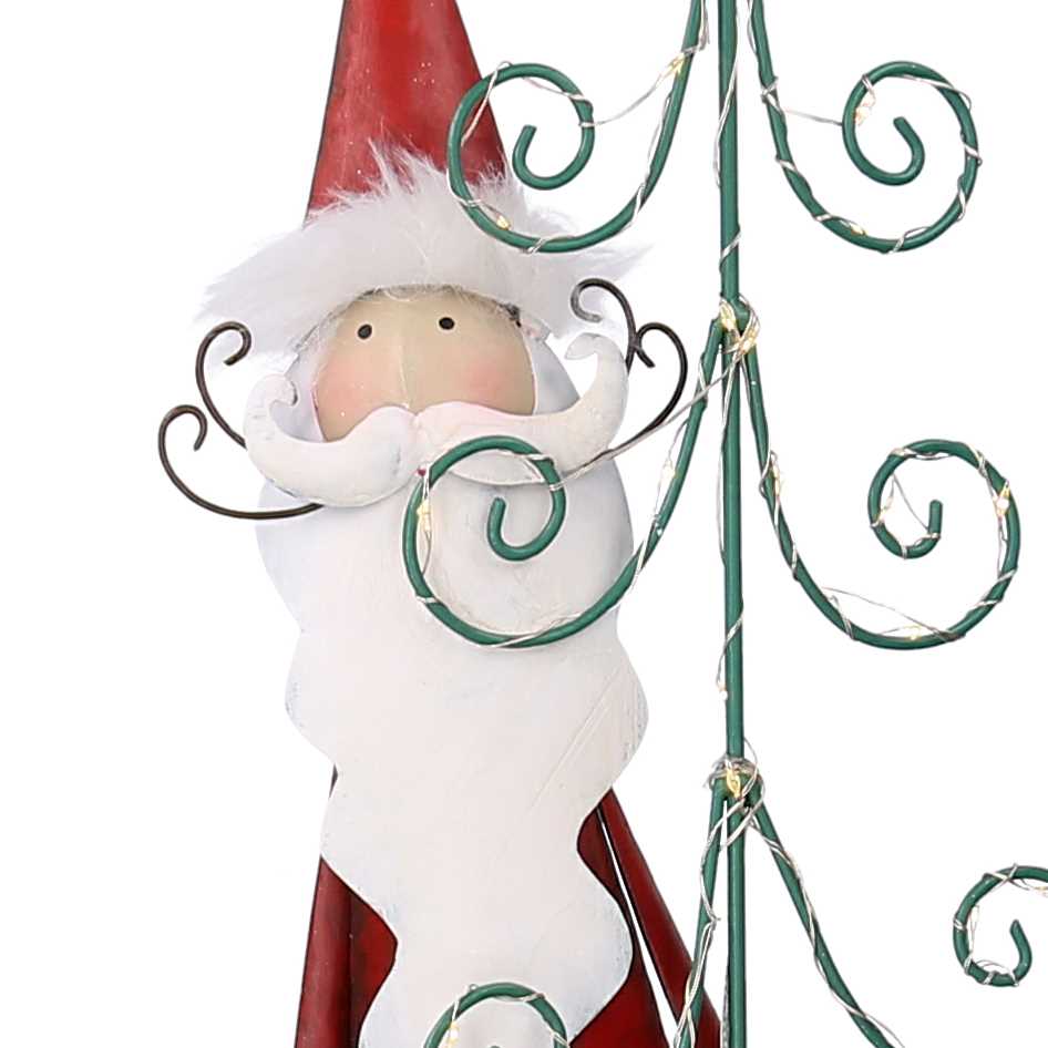Babbo natale in metallo con albero rosso con led cm 29,2x14xh84,5
