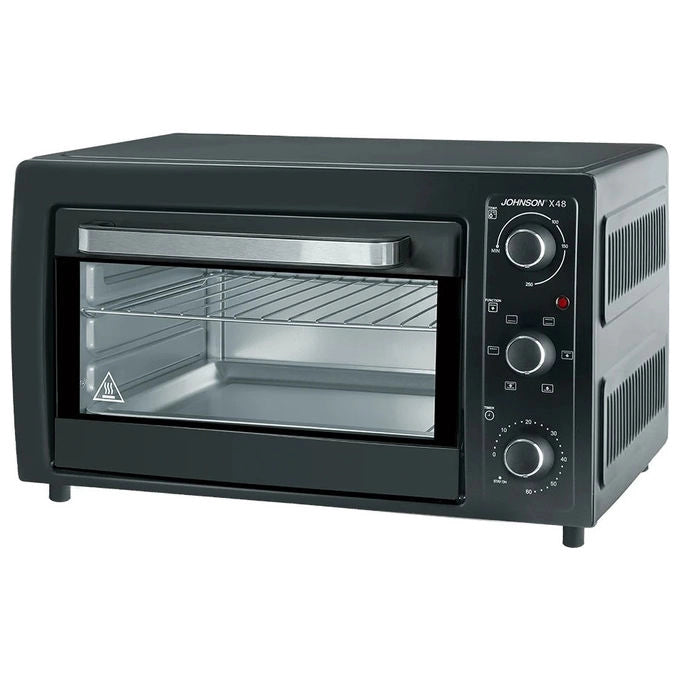 Johnson forno elettrico X48, 38 L, 2000 W, 6 funzioni di cottura, statico ventilato grill, timer meccanico, nero