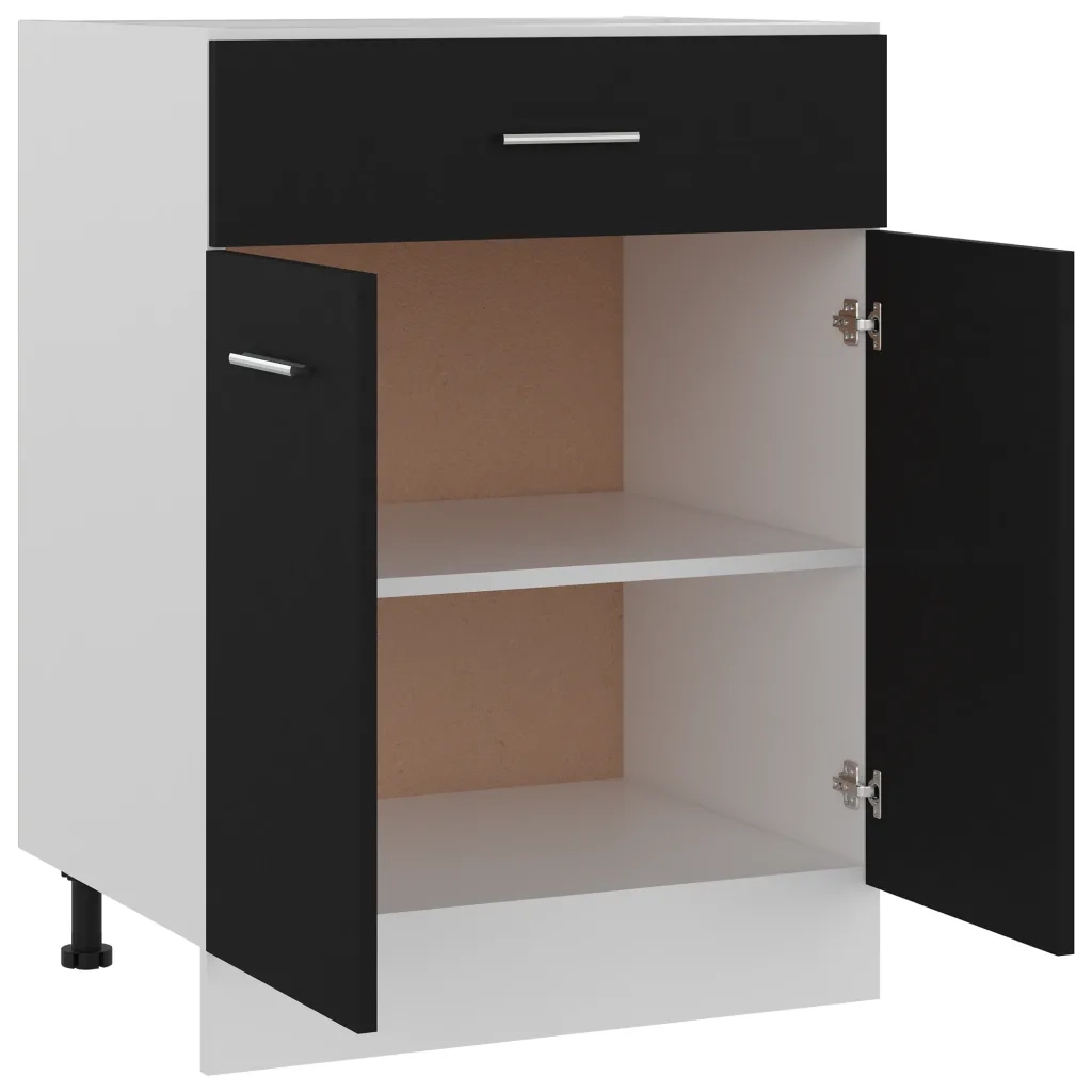 Mobiletto da cucina semplice con cassetti 60 x 46 x 81 cm design moderno pratico contenitore legno nero 02_0047664