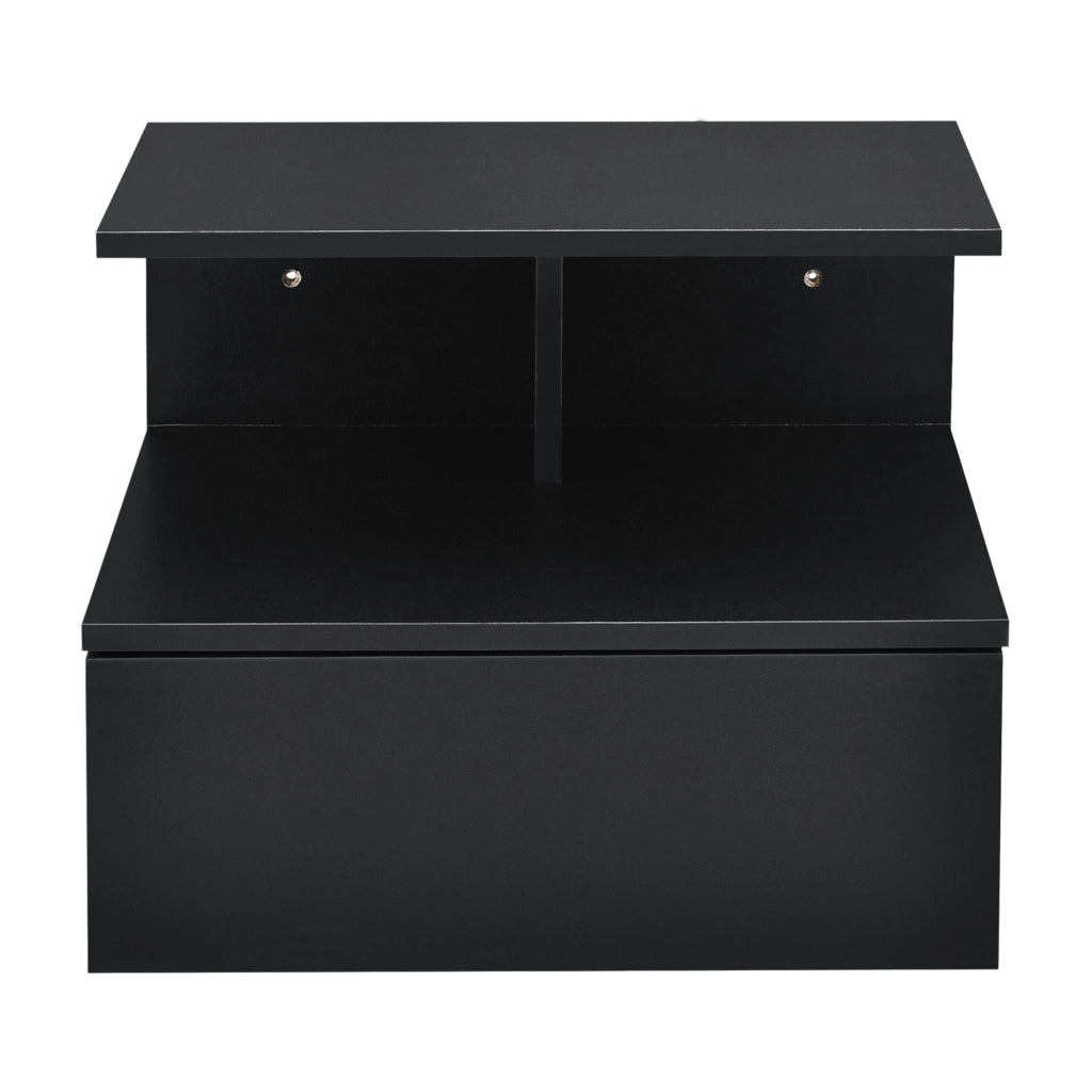 Comodino da Parete Amberg con Cassetto e Ripiani 40x35x31 cm - Nero [en.casa]