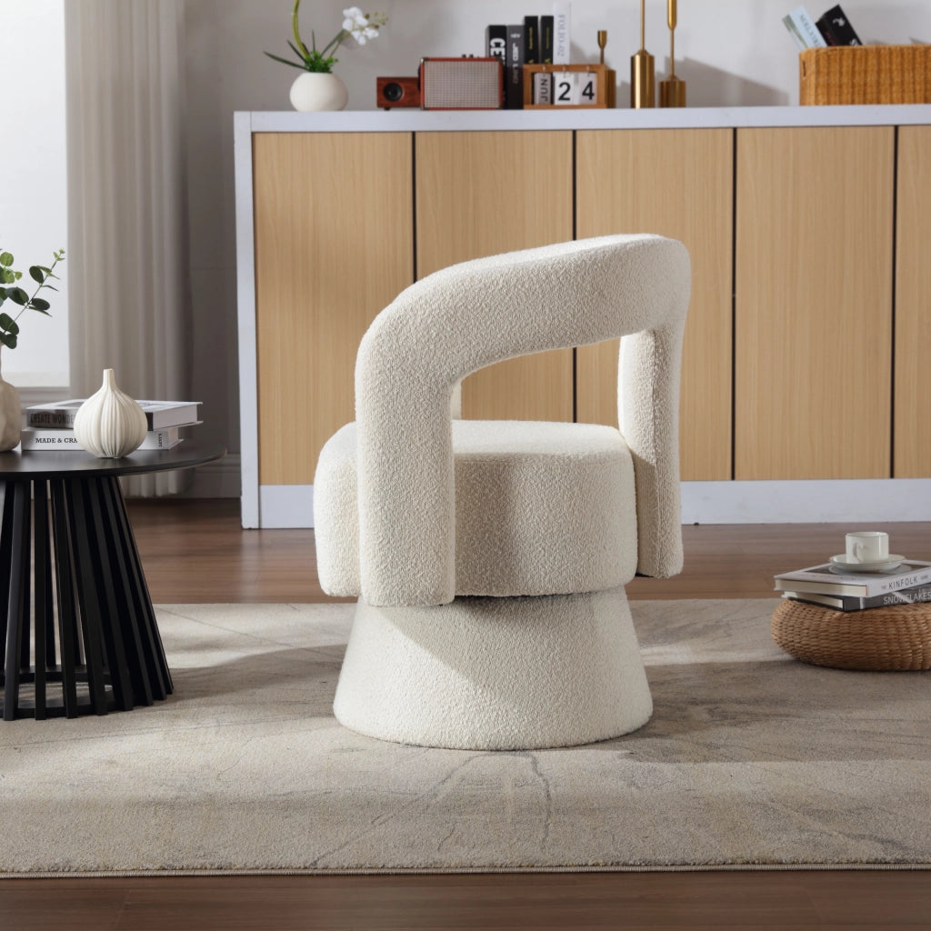 Poltrona Girevole 360° con Braccioli Arrotondati e Seduta Imbottita; in Boucle Beige 67 × 55 × 74 cm