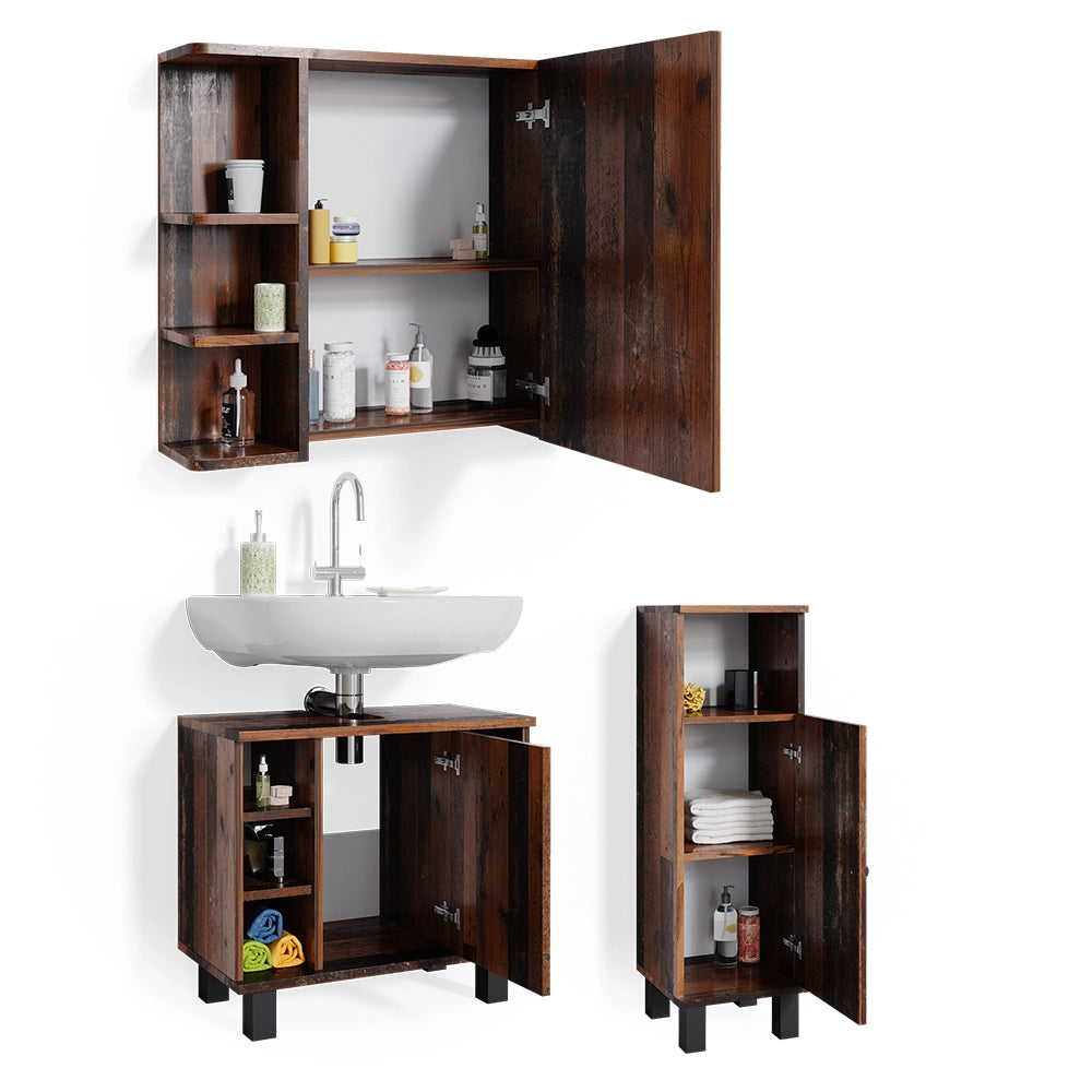 Vicco Set mobili bagno Rovere rustico 3 parti, con mobile midi