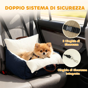 Seggiolino Auto per Cani Piccoli con Guinzaglio di Sicurezza Sfoderabile e Lavabile in Cotone e PP Blu