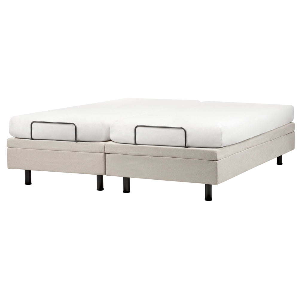 Letto elettrico matrimoniale tessuto beige chiaro regolabile con telecomando senza testiera 180x200 cm stile moderno