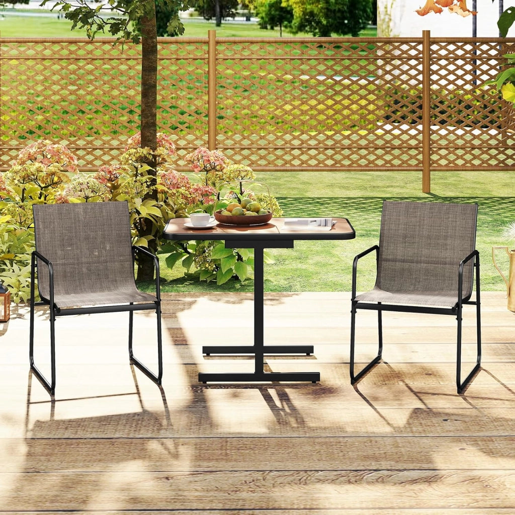 Set Bistro da Esterno 3 Pezzi, Tavolo e Poltrone da Giardino, Tavolo da Pranzo Rettangolare, Poltrone in Tessuto, per Giardino Cortile
