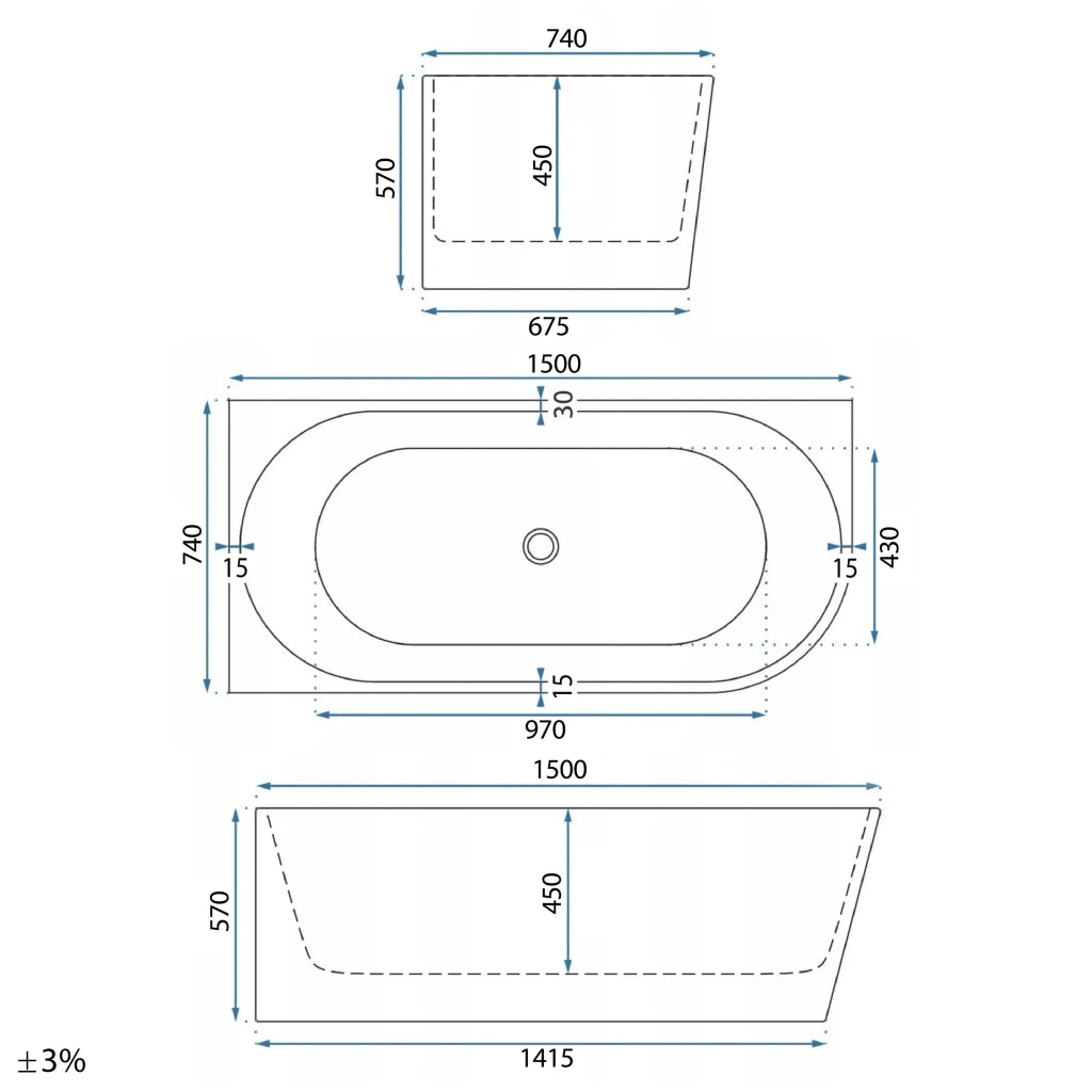 Vasca Da Bagno Angolare In Acrilico Rea Bellanto Slim 150 Left Copritappo rame spazzolato