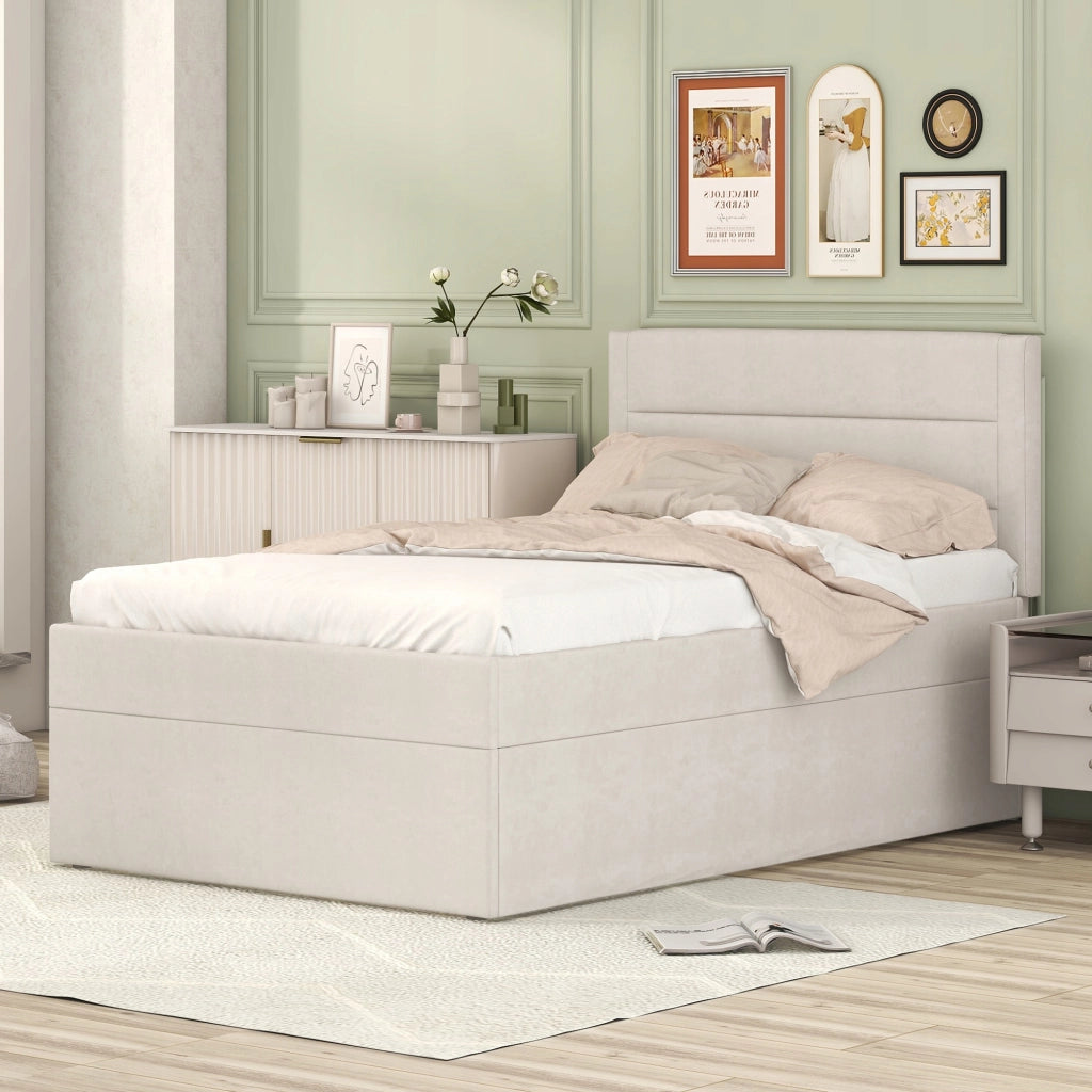 Letto singolo 90x200 - Xylo - Beige con cassetti senza materasso