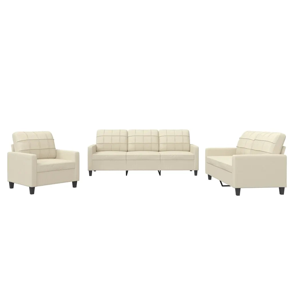 Set di Divani 3 pz con Cuscini crema in Similpelle