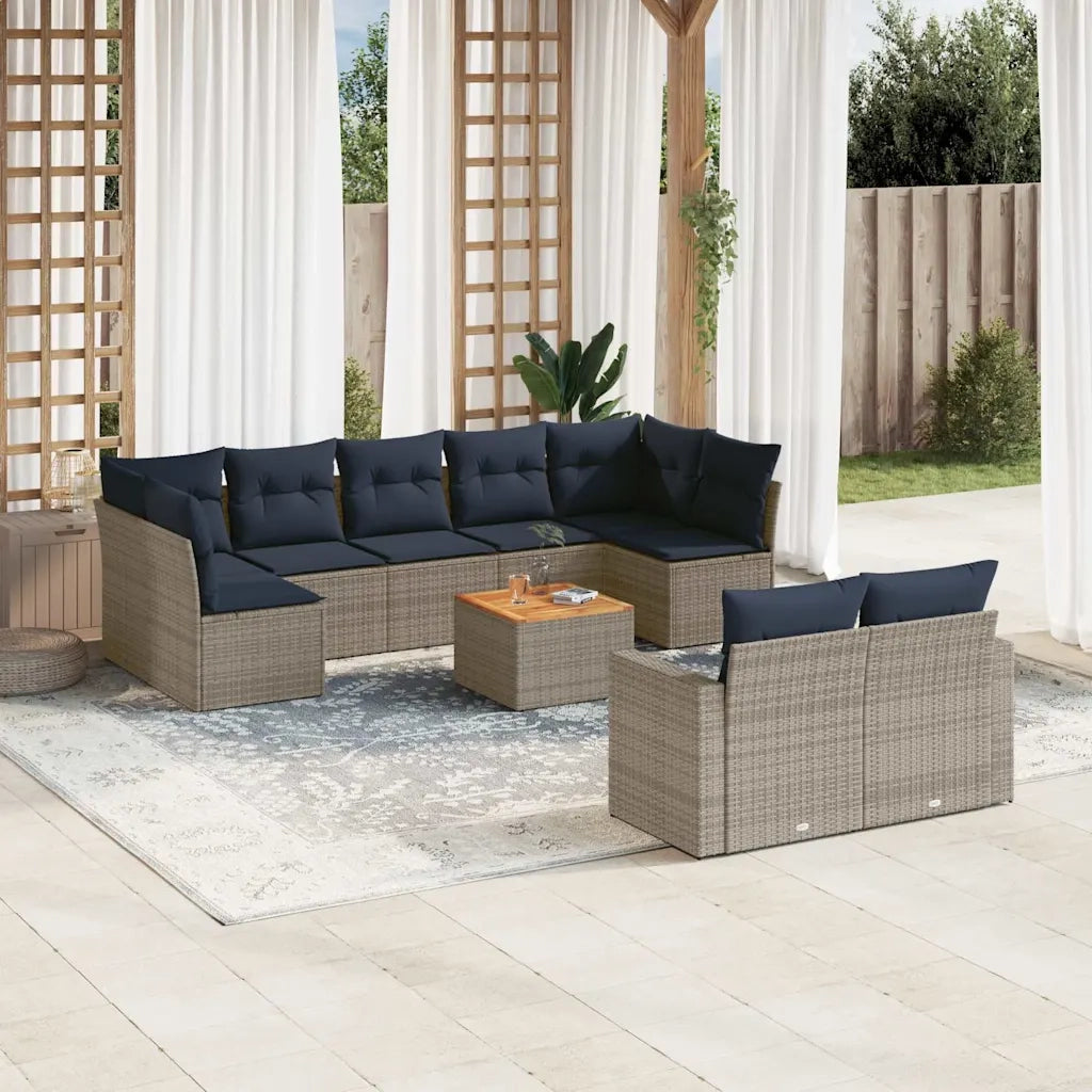 Set Divani da Giardino 10 pz con Cuscini Grigio in Polyrattan