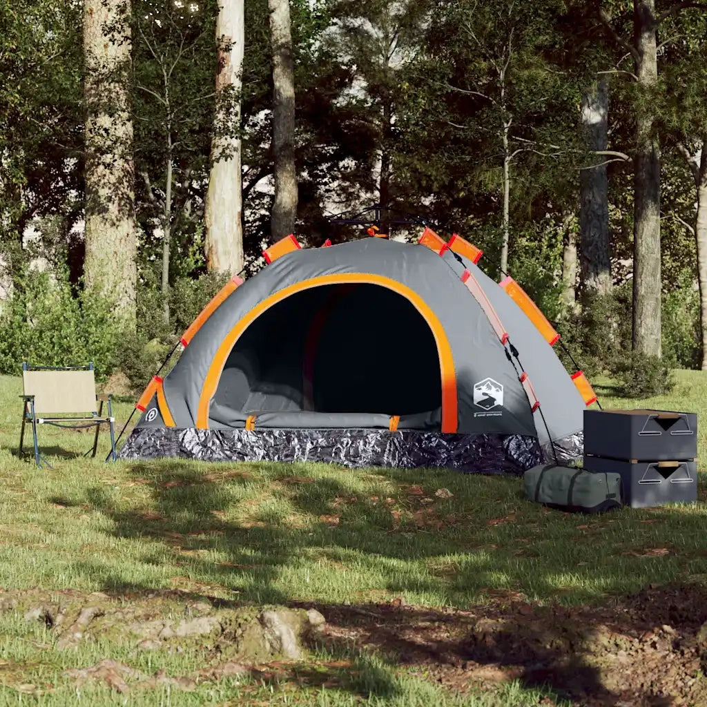 Tenda Campeggio 4 Persone Grigio e Arancione a Rilascio Rapido 4004171