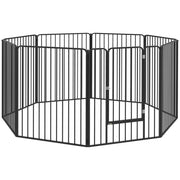Box per Cani a 8 Pannelli Modulabili 164x164x100 cm da Interno ed Esterno con 9 Picchetti in Acciaio Nero