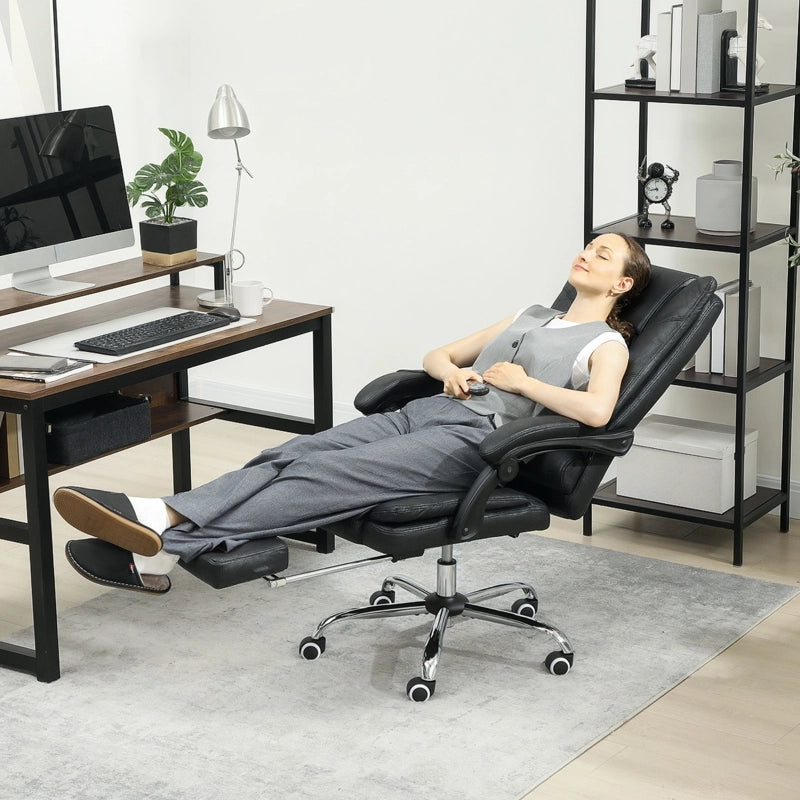 Poltrona da ufficio massaggiante con funzione riscaldante e poggiapiedi in poliestere nero 64 × 70 × 110-118 cm