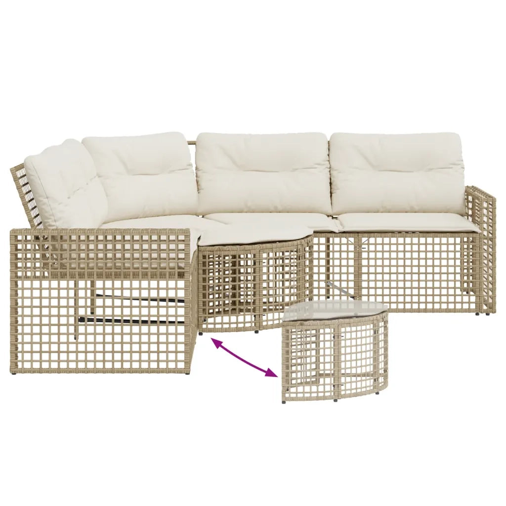 Divano da Giardino a L con Cuscini e Pouf-Sofa da Giardino-Divano da esterno Beige in Polyrattan 417132