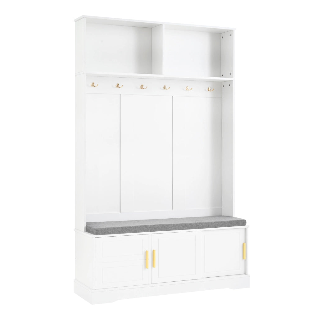 Appendiabiti da ingresso con panca portascarpe, 6 ganci, bianco, 120¡Á40¡Á191 cm
