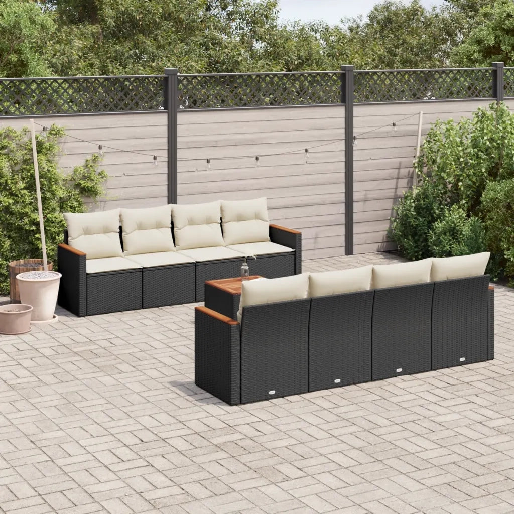 Set Divani da Giardino 9 pz con Cuscini Nero in Polyrattan