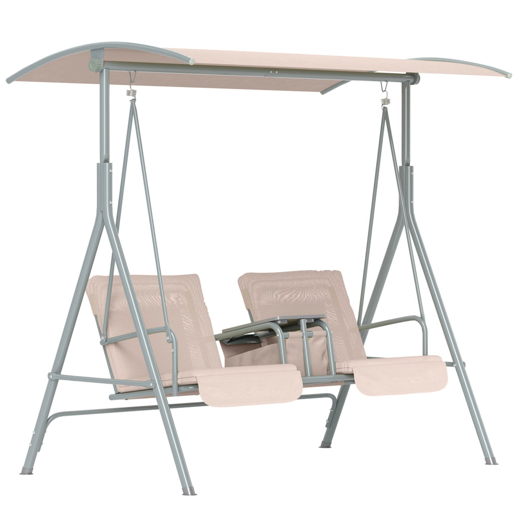 Altalena Hollywood a 2 posti con portabicchiere e tasca laterale con parasole per giardino e patio beige