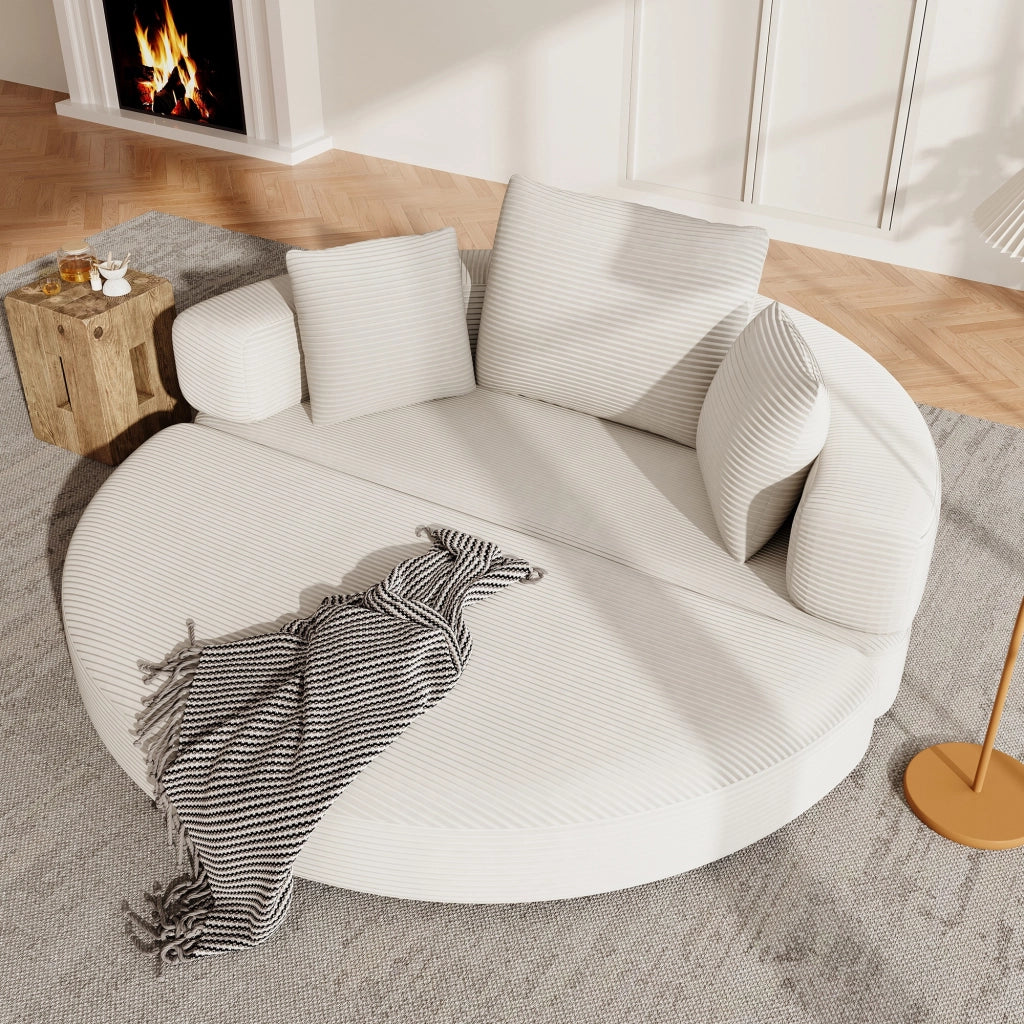 Divano letto, design senza struttura, divano a mezzaluna, con cuscini, divano modulare, tessuto in velluto a coste, beige