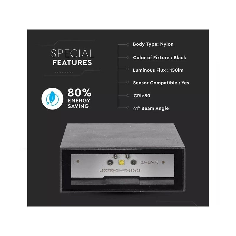 Applique Lampada LED da Muro Rettangolare 4W Colore Nero 6500K IP65 Esterno Up-Down SKU-218563