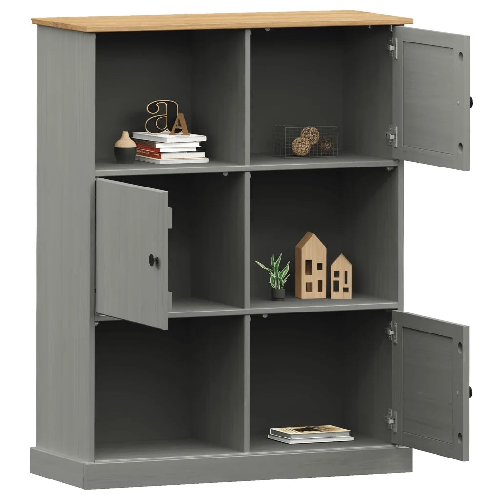 Libreria-Scaffale per Libri-Mobile di Stoccaggio VIGO 90x35x114,5 cm in Legno Massello di Pino Grigio