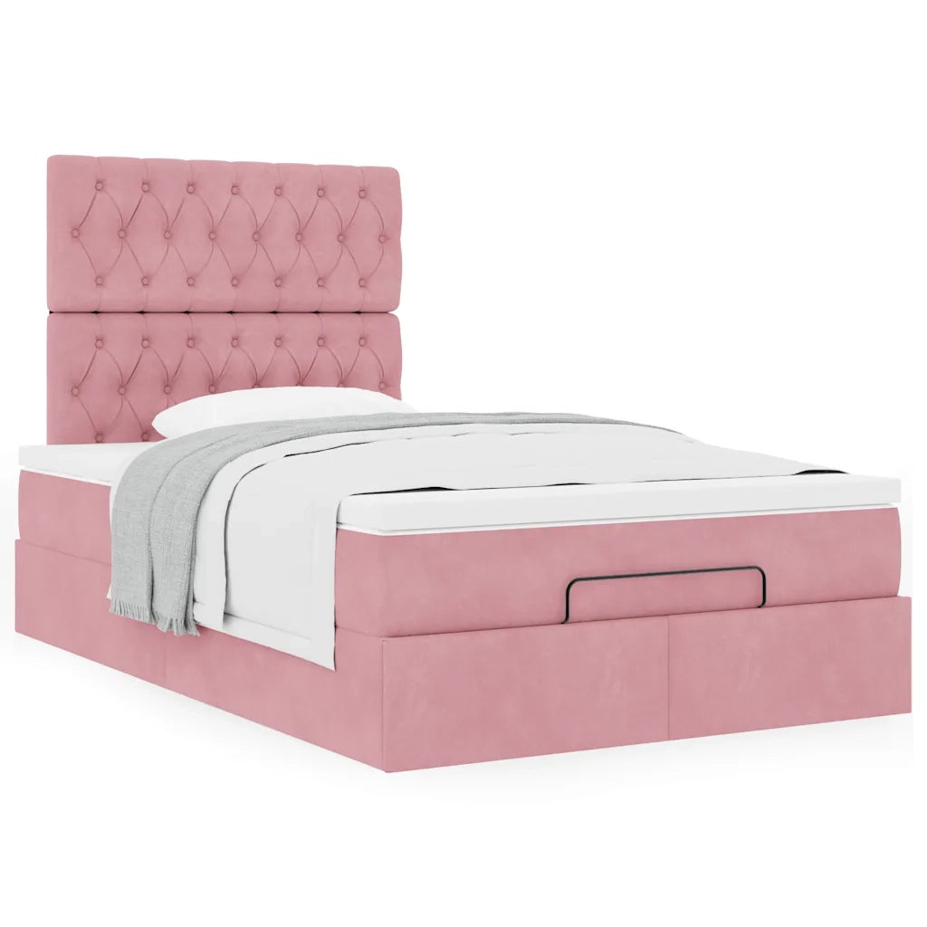 Struttura Letto Pouf con Materassi Rosa 120x190 cm Velluto 3313534