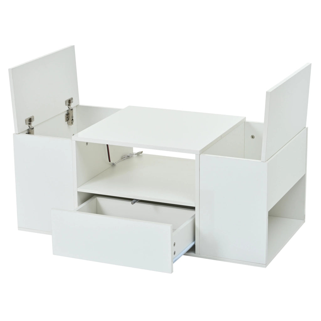 Tavolino da caffè 100x50x40 cm con LED e vani contenitore; truciolare; bianco