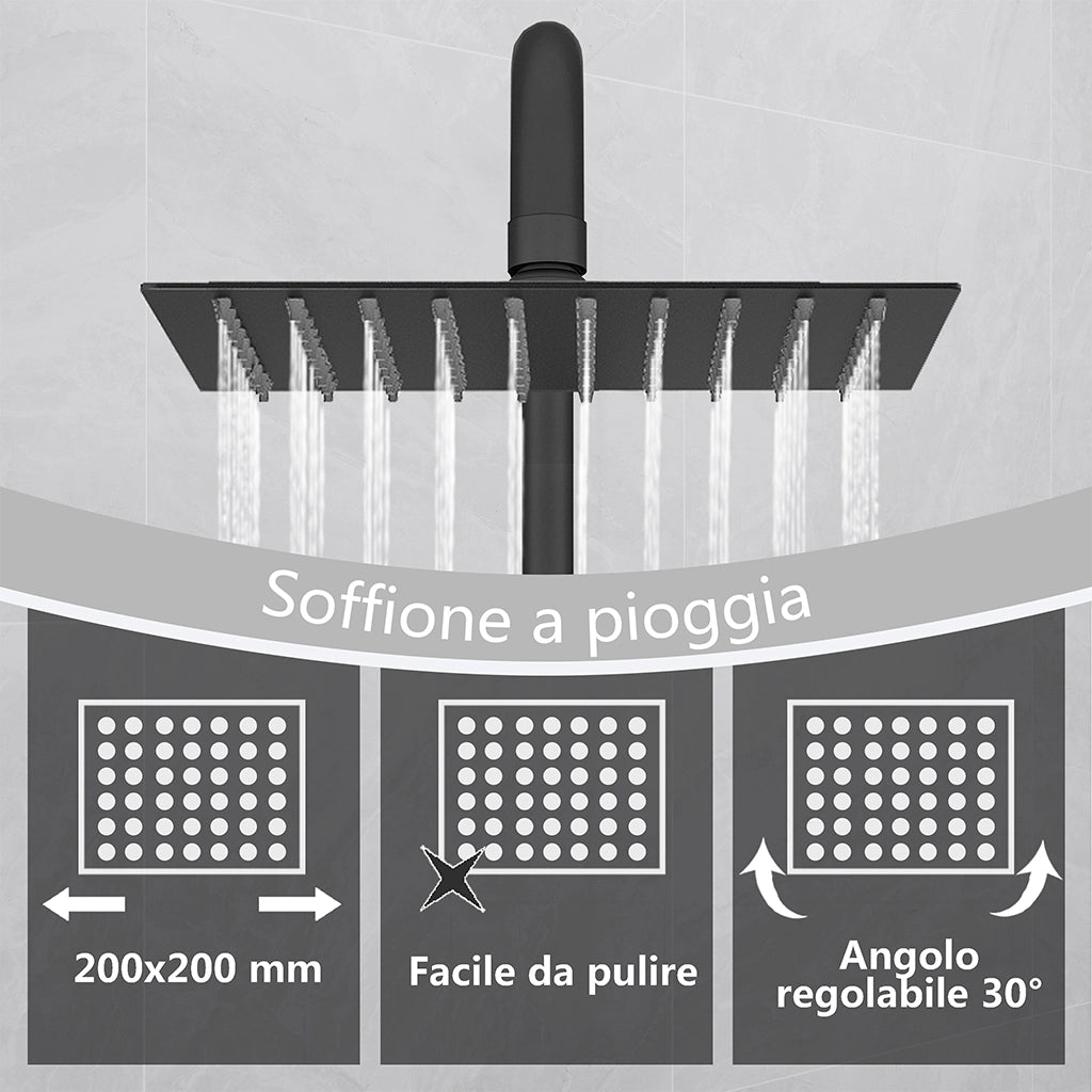 AICA Colonna Doccia con Miscelatore Termostatico, Set Doccia con Soffione a 20cm Pioggia e 40x280mm Rubinetto Nero