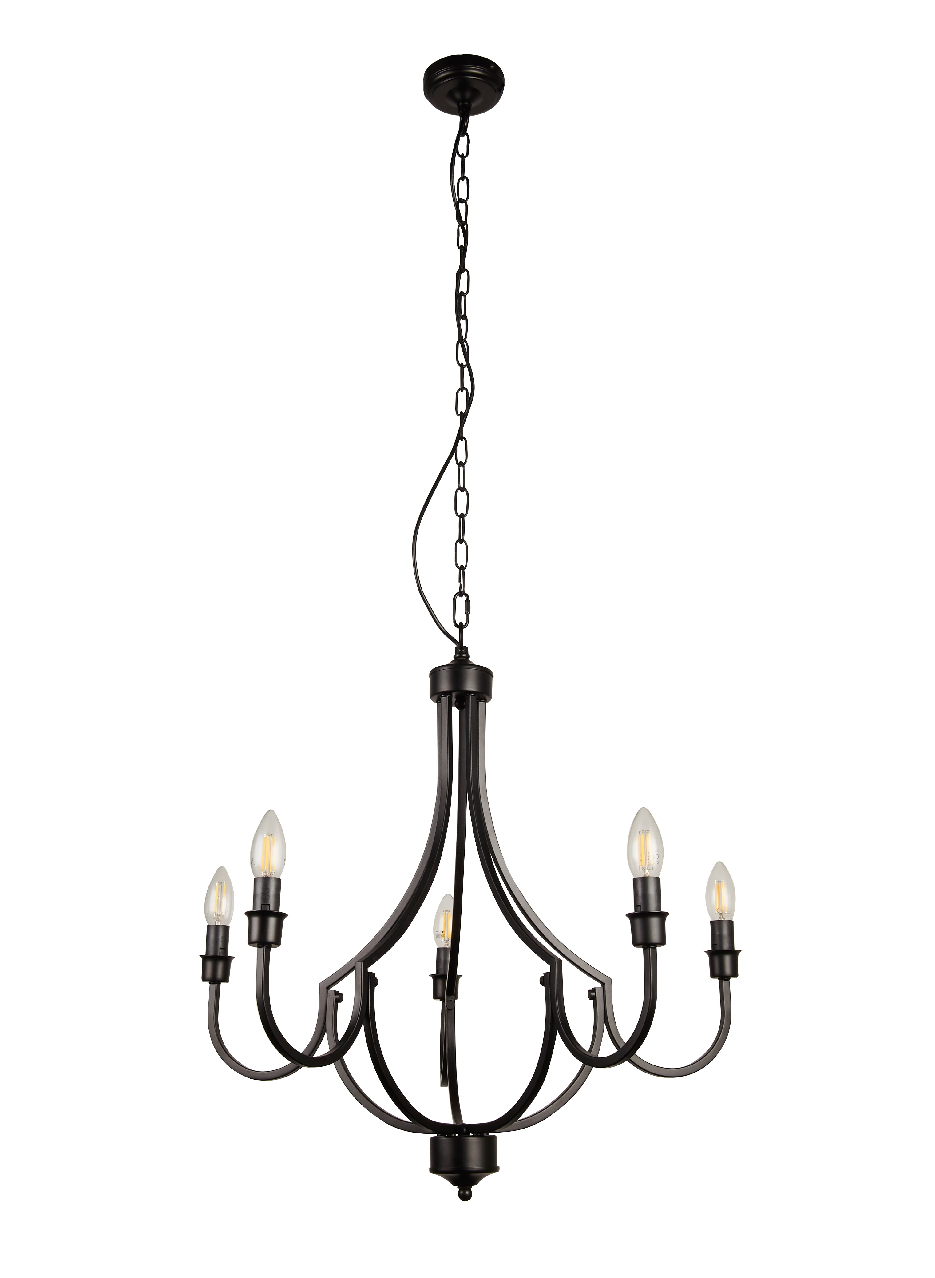 Lampadario Industrial-Nordico Loggia Acciaio Nero 5 Luci E14