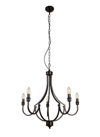Lampadario Industrial-Nordico Loggia Acciaio Nero 5 Luci E14