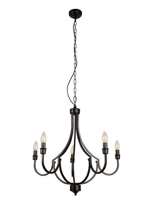 Lampadario Industrial-Nordico Loggia Acciaio Nero 5 Luci E14