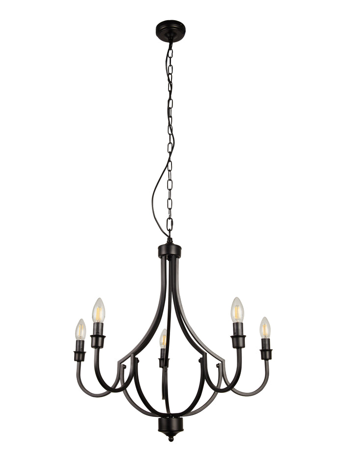 Lampadario Industrial-Nordico Loggia Acciaio Nero 5 Luci E14