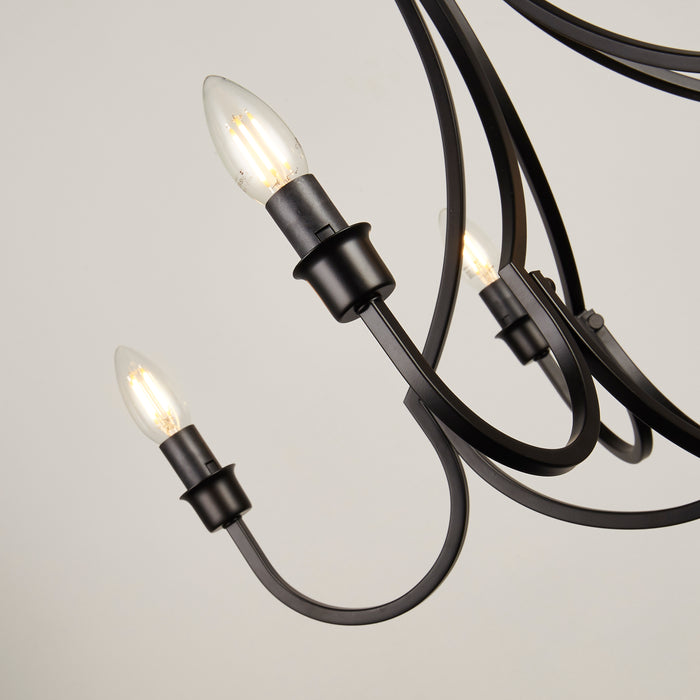 Lampadario Industrial-Nordico Loggia Acciaio Nero 5 Luci E14