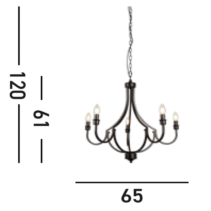 Lampadario Industrial-Nordico Loggia Acciaio Nero 5 Luci E14