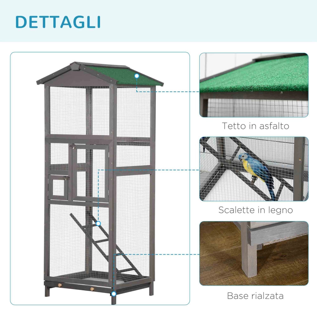 Gabbia per Uccelli da Esterno in Legno ¨C zephmum ¨C 165 cm Grigio Chiaro 2 Porte Vassoio Estraibile