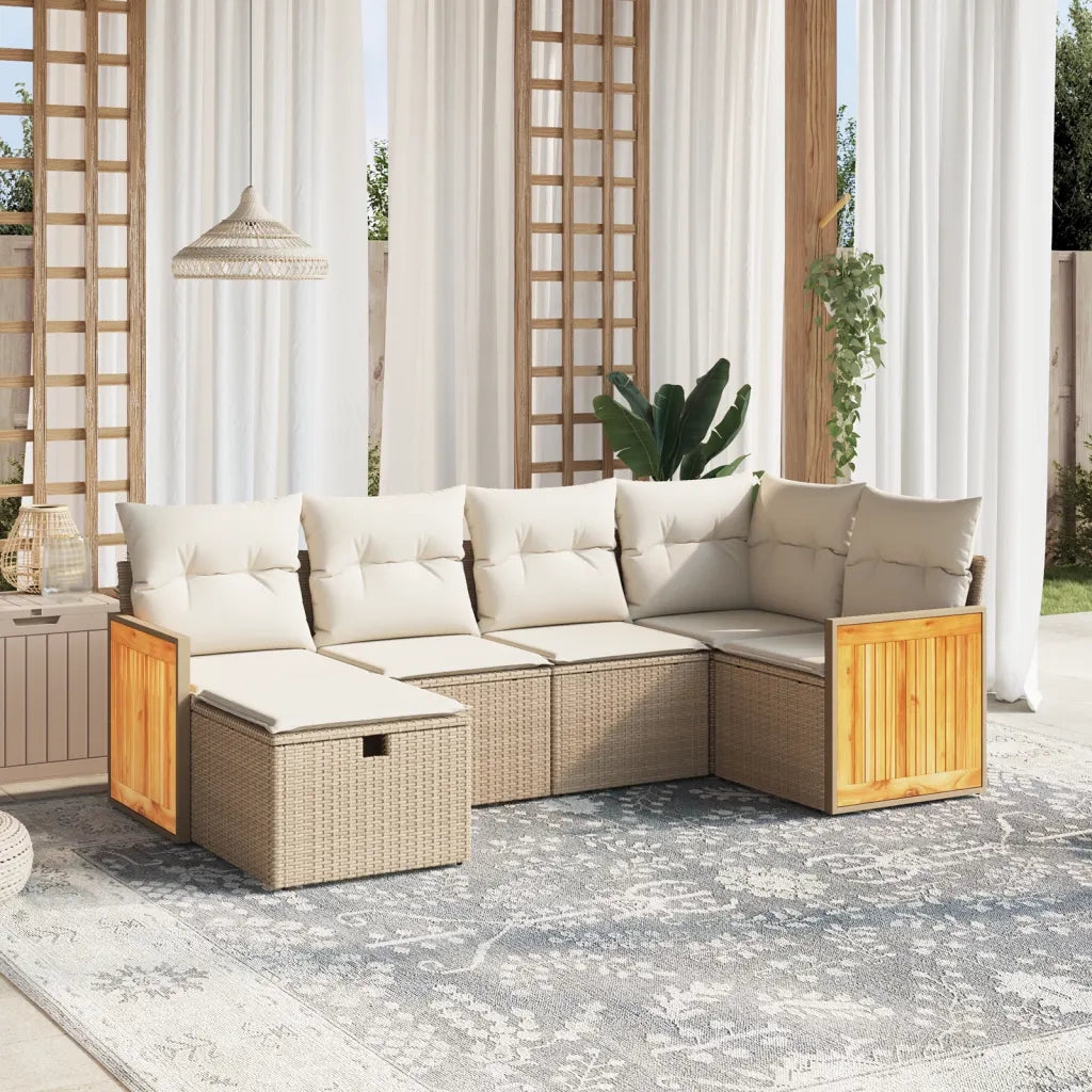 Set Divano da Giardino 6 pz con Cuscini Beige in Polyrattancod mxl 116715