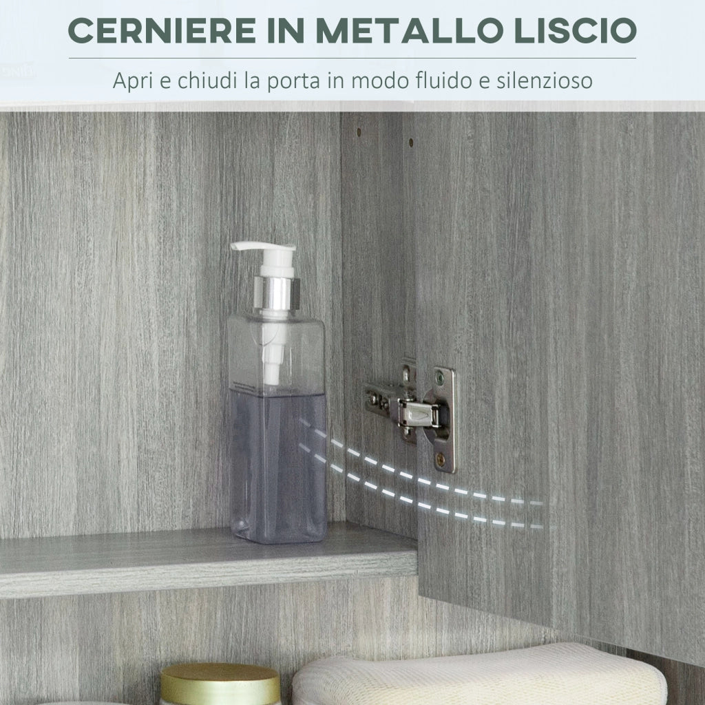 Armadietto a Specchio 4 Ante ¨C Xylo ¨C Legno Grigio con Ripiani Regolabili 90x15x75 cm