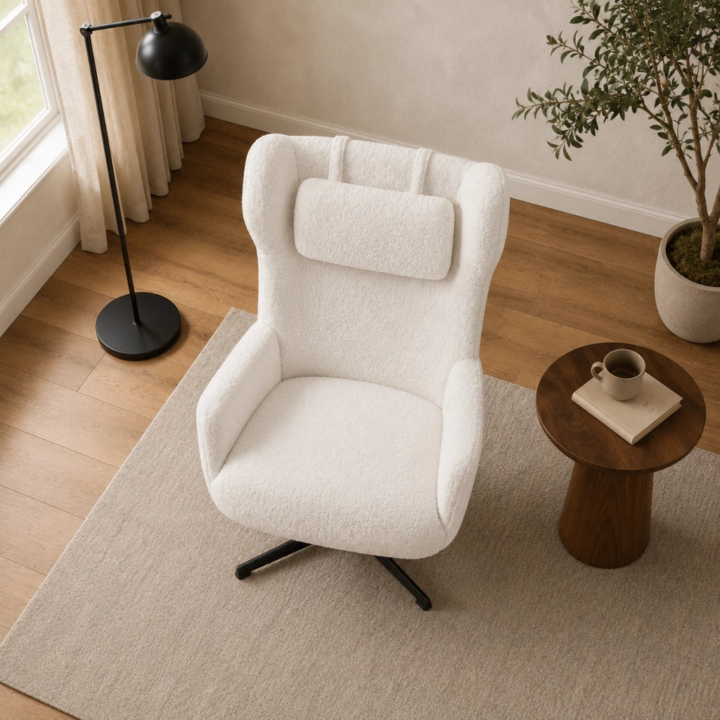 Poltrona girevole 74x86.5x102 cm con supporto ergonomico in metallo bianco crema