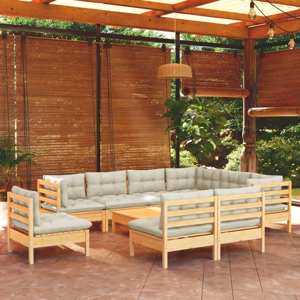 Set Divani da Giardino 10 pz con Cuscini Crema Massello di Pino cod mxl 41337