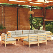Set Divani da Giardino 10 pz con Cuscini Crema Massello di Pino cod mxl 41337