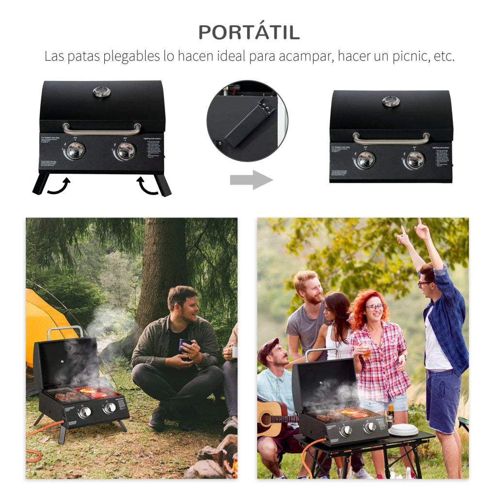 Barbecue a Gas da Tavolo Pieghevole 2 Fuochi ¨C zephmum ¨C Nero 55x46.5x41 cm