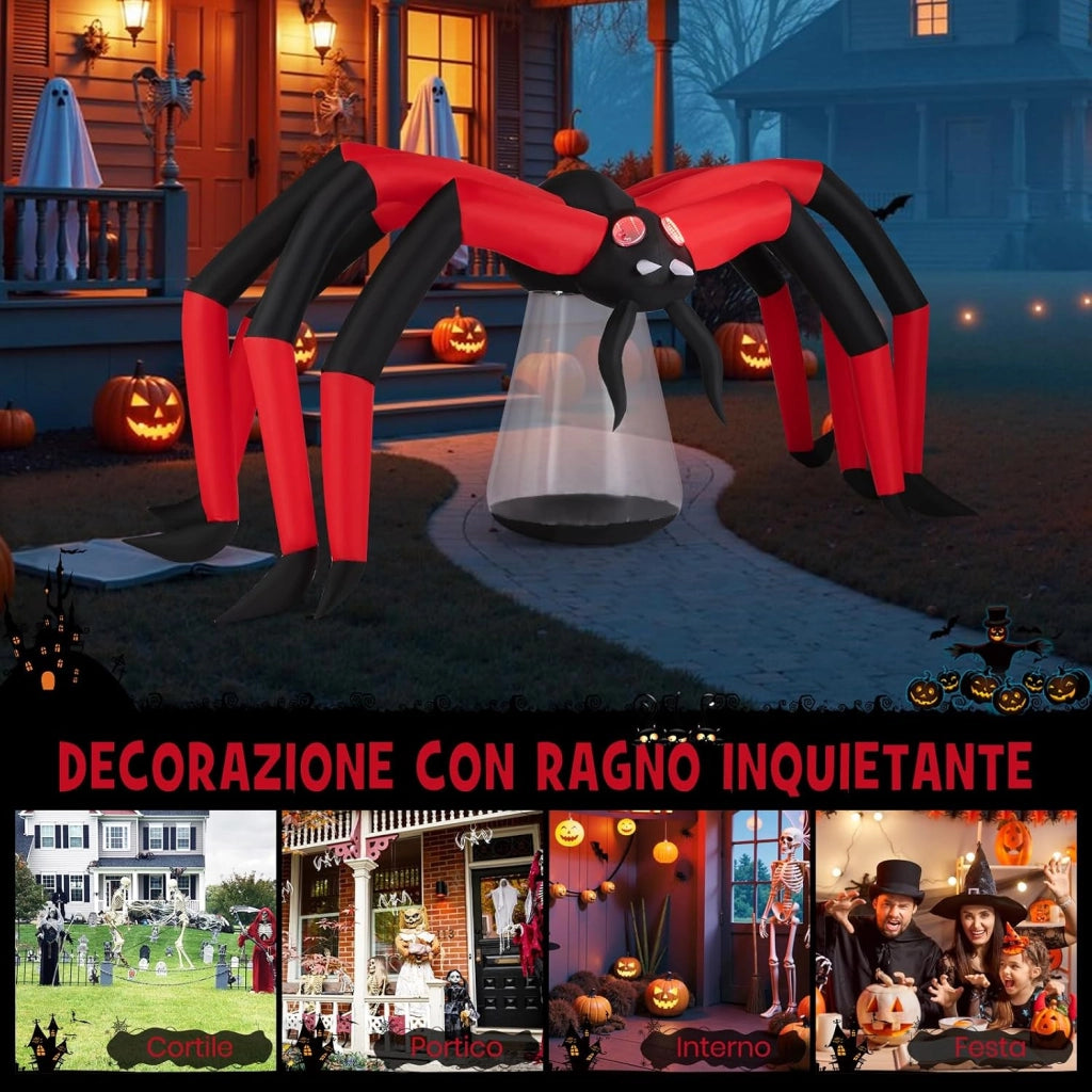 COSTWAY Ragno Gonfiabile di Halloween, Ragno Spaventoso Gonfiabile per Giardino con Occhi Illuminati a Tunnel Rossi, Decorazione da Giardino Festiva con LED e Picchetti, per Prato e Festa