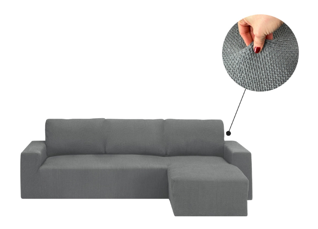 Copridivano Con Penisola Chaise Longue Tinta Unita Grigio Mod Capri - Destra - Grigio