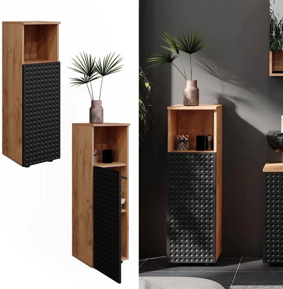Mobile midi Irma, Antracite puntinato, 30 x 95 cm, per la conservazione di accessori da bagno e combinabile con Irma