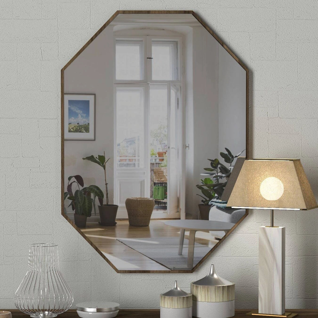 Giudice, Specchio Forma Ottagonale, 2x70h cm Marrone Noce