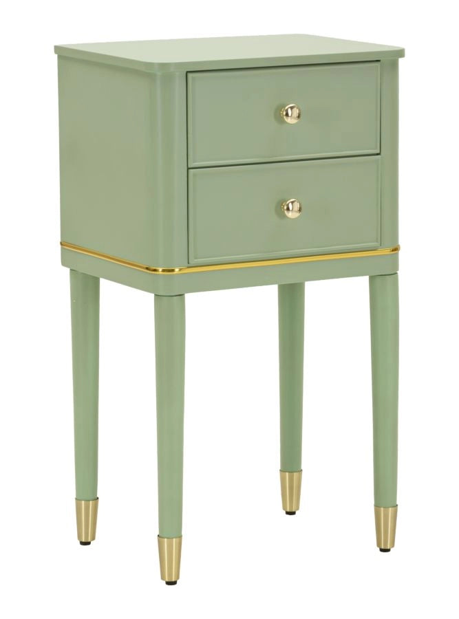 Comodino Camille Verde 40 cm - Legno di Pino e MDF, Stile Shabby Chic, Design Sophisticated per zona notte, Finitura Oro - 142913000V