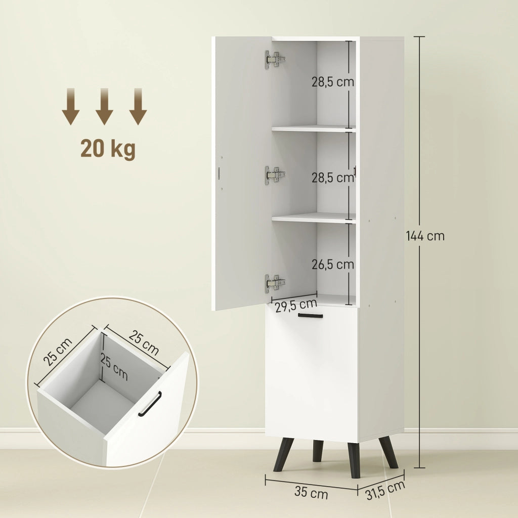Armadietto Bagno Alto con Ante e Ripiani ¨C Zephmum ¨C 35x31,5x144 cm Bianco